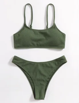 Bikini De Corte Alto Con Textura De Playa De Verano XL - Shein - FashionsVida