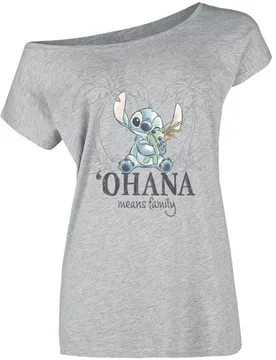 Disney T-Shirt - Ohana Tropical - S bis XXL - für Damen - Größe M - grau - Lizenzierter Fanartikel - Frauen - female - Lilo & Stitch - FashionsVida