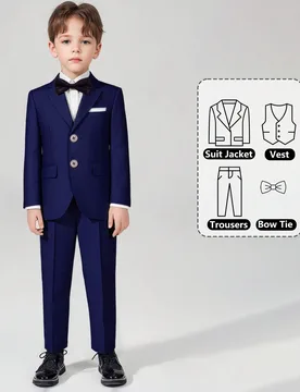 Conjunto de traje de caballero navideño para niños pequeños (4 piezas) con corbata, adecuado para bodas, vacaciones y ocasiones formales 5Y - Shein - FashionsVida