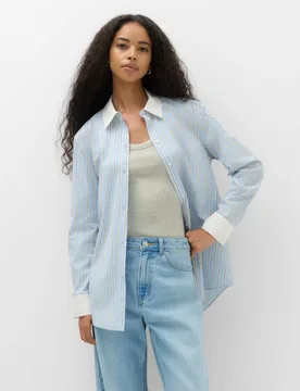 Pure Cotton Striped Shirt Blue Mix female - M&S - FashionsVida