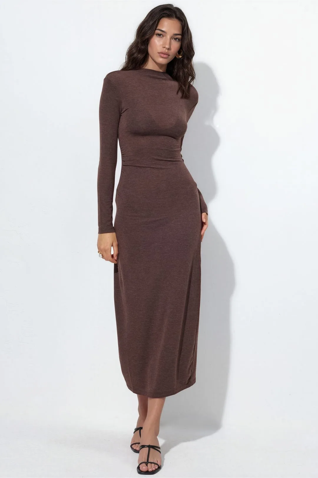 Womens Straight Midi Jersey Dress - Brown - Size Medium - Busem - FashionsVida