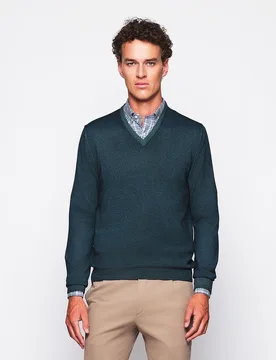 Jersey de hombre lana merino vintage cuello pico - Mirto - FashionsVida
