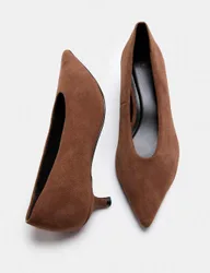 Suede Kitten Heel Pointed Court Shoes Dark Tan female