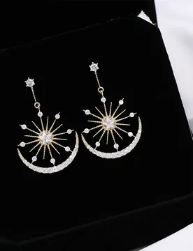 Korean Style Elegant Luxury High-end S925 Silver Needle Zircon Star Design Moon Starburst Earrings - Aliexpress - FashionsVida