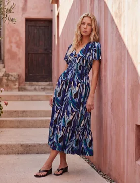 Ring Detail Printed Dress - L / NAVY - female - Blue Vanilla - FashionsVida