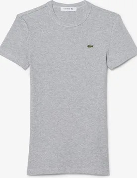 Camiseta de mujer de canalé de algodón de corte ajustado de manga corta - Lacoste - FashionsVida