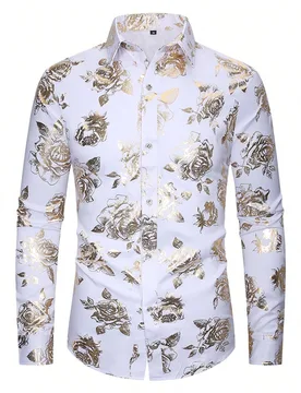 Camisa de manga larga con estampado floral y lámina, otoño L - Shein - FashionsVida