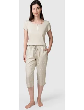 Pantalones de pijama pirata de mujer con cintura elástica y bolsillos laterales - Massana - FashionsVida