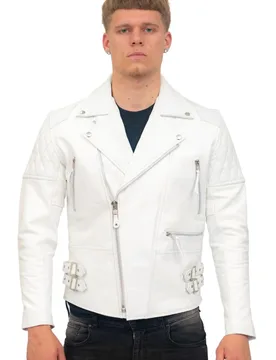 Mens Cowhide Biker Jacket-Nassau - White - Size 4xl - Infinity Leather - FashionsVida