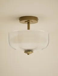 Reeded Glass Ceiling Light Antique Brass