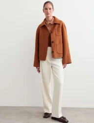 Double Faced Wool Collared Short Jacket Copper female