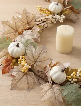 Plantas artificiales de Halloween, hojas de arce artificiales y calabazas, flores artificiales para exteriores, corona colgante blanca de vacaciones, - Shein - FashionsVida