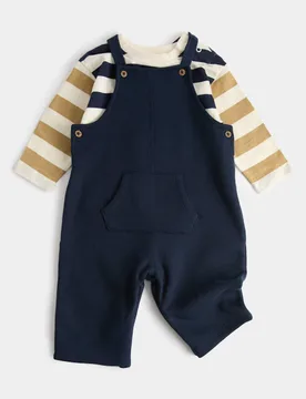 Jersey Dungaree Outfit (0-3 Yrs) Navy Mix male - M&S - FashionsVida