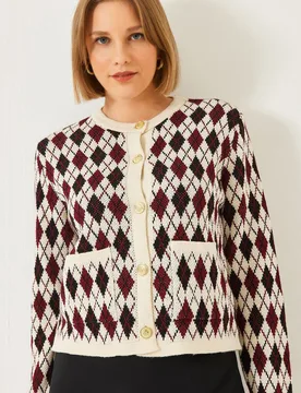 Womens Jacquard Knitwear Cardigan With Pockets - Multicolour - Size Small/medium - Bianco Lucci - FashionsVida