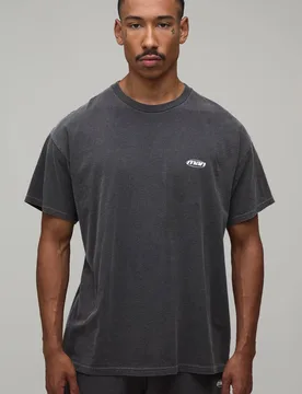 Herren Übergroßes Überfärbtes Herren Ovales Marken-Oberteil Washed Charcoal Größe Small - boohooMAN - FashionsVida