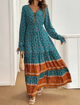 Vestido largo de mujer de manga corta con estampado completo y parches en estilo informal XL - Shein - FashionsVida