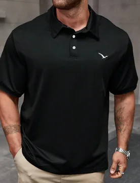 Camisa polo de manga corta impresa con aves casual de talla grande para hombres, adecuada para el verano 5XL - Shein - FashionsVida