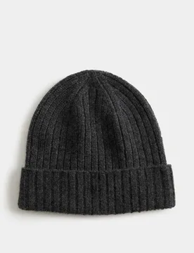 Pure Cashmere Knitted Beanie Hat Charcoal male - Autograph - FashionsVida