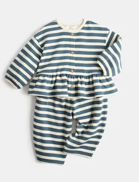 Piece Cotton Rich Jersey Striped Outfit (0-5 Yrs) Teal Mix Female - M&S - FashionsVida