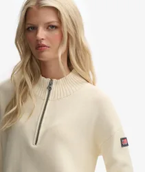 Superdry Damen Lockerer Strick-pullover mit Halbem Reißverschluss White - Größe: 34