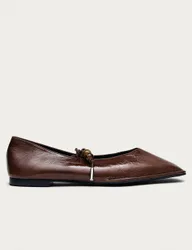 Sway Beads Brown Leather Flat Ballet Pumps Brown female