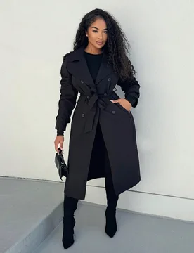 Abrigo de gabardina de moda para mujer, de unicolor, de corte holgado, todo a juego XS - Shein - FashionsVida