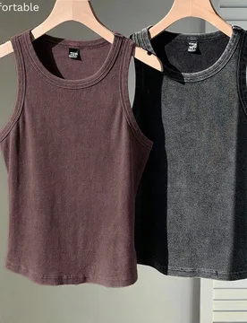 Camiseta de tirantes de algodón marrón chocolate talla grande con efecto desgastado negro, ropa de oficina formal, ropa de casa, brunch, bautizo, co - Shein - FashionsVida