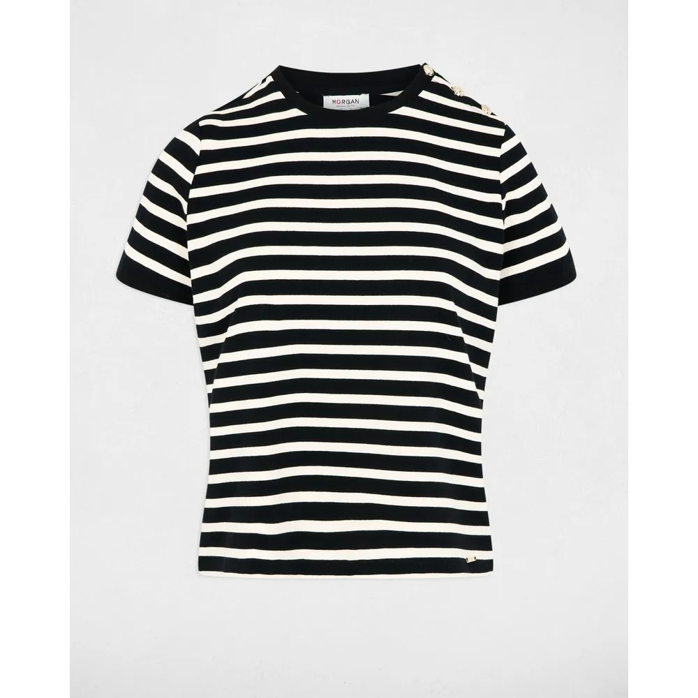 Camiseta de mujer de rayas con cuello redondo - Morgan - FashionsVida