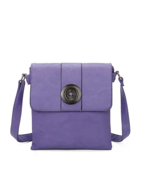 Women's Danchu Button PU Messenger Bag in Purple - Purple - Size: One Size - Fontanella Fashion - FashionsVida