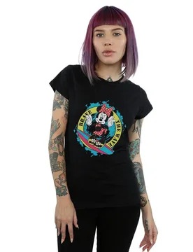 Women's Minnie Mouse Brave The Wave Cotton T-Shirt in Black Size: XL - Black - Size: XL - Disney - FashionsVida