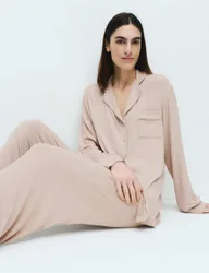 M&S Rib Pyjama Set Fawn female