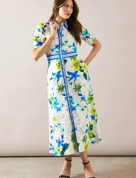 Women's Floral Print Button Midi Shirt Dress in Ivory Size: 14 - Ivory - Size: 14 - Wallis - FashionsVida
