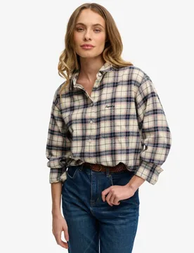 Superdry Damen Kariertes Flanellhemd in Lockerer Passform White - Größe: 36 - 54.99 - FashionsVida