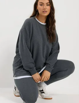 Women's Crew Neck 2-In-1 Jumper in Grey Size: 30-32 - Grey - Size: 30-32 - Yours - FashionsVida