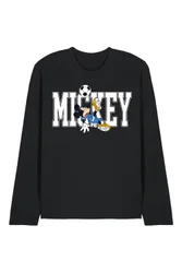 Unisex Mickey Mouse Football Kick Long Sleeve T-Shirt, Black Size: Medium - Black - Size: M