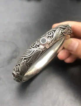 Vintage Tibetan Silver Bangle Bracelet Hollow Filigree Carved Flower Inlaid Stone Ethnic Retro Round Bangle Women Jewelry - Aliexpress - FashionsVida
