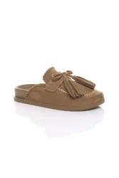 Women's Flat Tassel Moccasin Mules Sandals Sliders in Camel Size: 8 - Camel - Size: 8