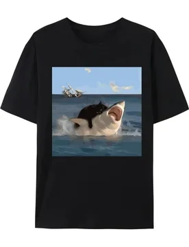 New Arrival Mens Tee Shirt T-Shirts Men Tshirt for Men Cat Bites Shark Fun Art and Cat Lovers Fun Cat and Shark Print 71033 - Aliexpress - FashionsVida