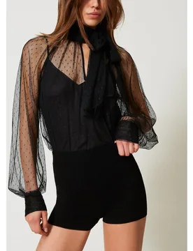 Blusa de mujer de tul con cuello de fajín - Twinset - FashionsVida