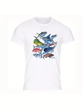 Saltwater Fish Collage Marlin Tuna Swordfish Mahi Fishing Fisherman-100% Cotton Casual Short Sleeve O-Neck Printed T-Shirt - Aliexpress - FashionsVida