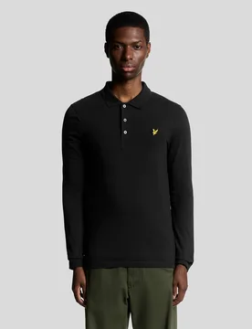 Men's Long Sleeve Cotton Polo Shirt in Jet Black - Lyle & Scott - FashionsVida