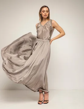 Falda larga con seda de vuelo con cintura elástica - Tantra - FashionsVida