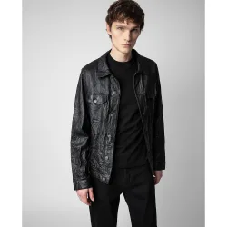 Zadig & Voltaire - Cazadora de piel de hombre negra con botones