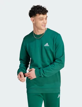 Mens Essentials Fleece Sweatshirt - Forest Green Cotton - Size 2xl - ADIDAS Sportswear - FashionsVida