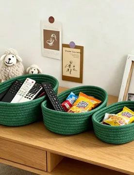 Piezas/1 pieza Cesta de almacenamiento ovalada de gran capacidad tejida a mano, cesta de cuerda tejida estilo bohemio, adecuada para cocina, baño, de - Shein - FashionsVida