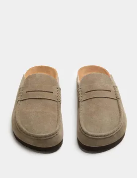 Suede Saddle Loafer Corkbed Mules Taupe male - M&S - FashionsVida