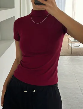 Camiseta de capa base de manga corta, cuello alto y ajuste ceñido para mujer L - Shein - FashionsVida