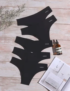 Paquete de 5 bragas tipo tanga de mujer de tela elástica casual negra XS - Shein - FashionsVida
