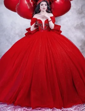 Red Shiny Quinceanera Dresses Off The Shoulder Beading Crystal Tull Party Birthday Sweet 16 Dress Vestidos 15 De Anos - Aliexpress - FashionsVida