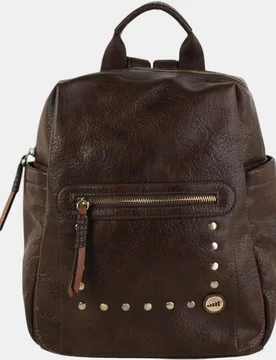 Mochila mediana efecto piel con bolsillo frontal y detalles metálicos - Volum - FashionsVida